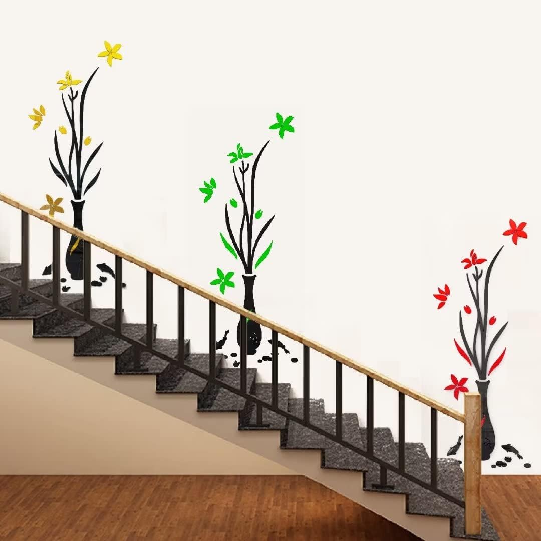 Calcomanías de decoración de pared para sala de estar, adhesivo 3D para jarrón rojo, decoración de pared para sala de estar, decoración del hogar,
