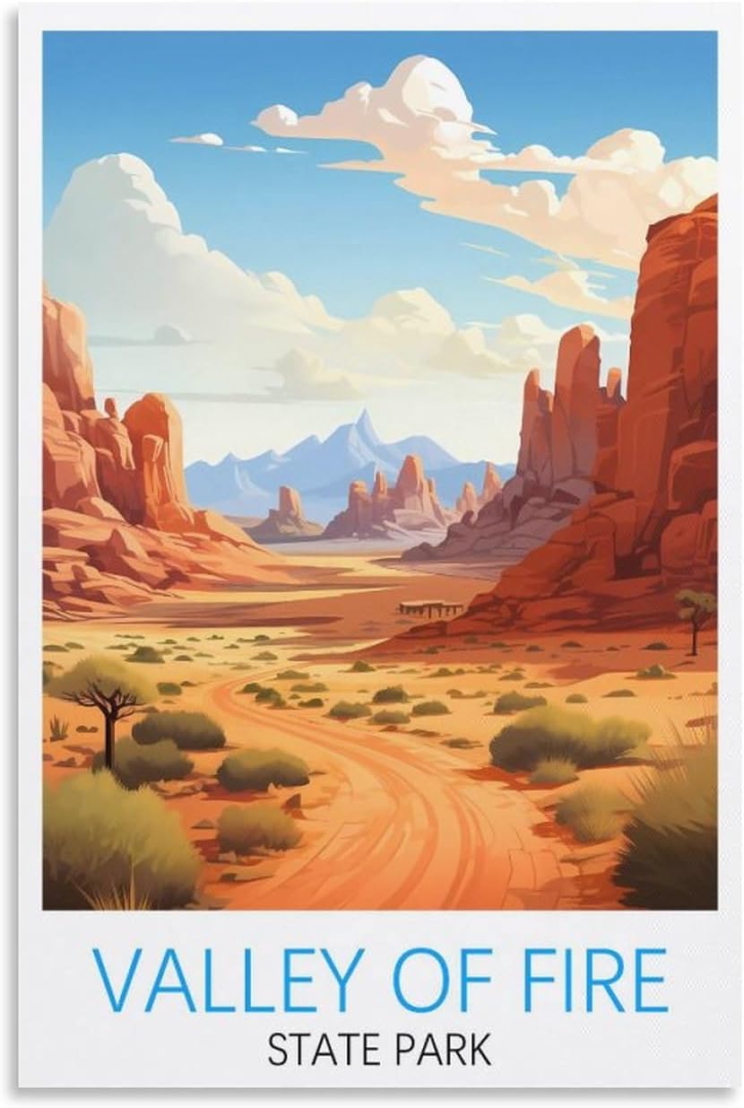 Valley of Fire State Park Nevada – Pósteres de viaje vintage de 08 x 12 pulgadas (7.9 x 11.8 in) impresiones artísticas de pared para sala de estar,