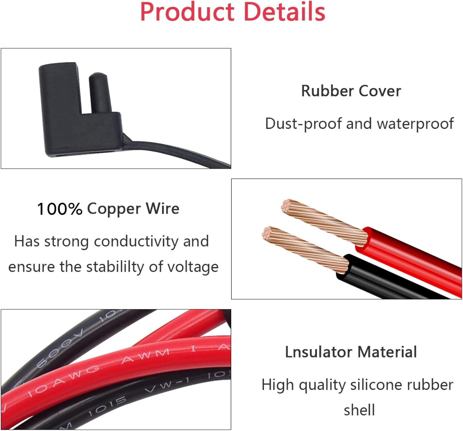 Conectores SAE a O Ring Conector de cable de extensión compatible con cargadormantenedor de batería (16 awg, 3.3 pies)