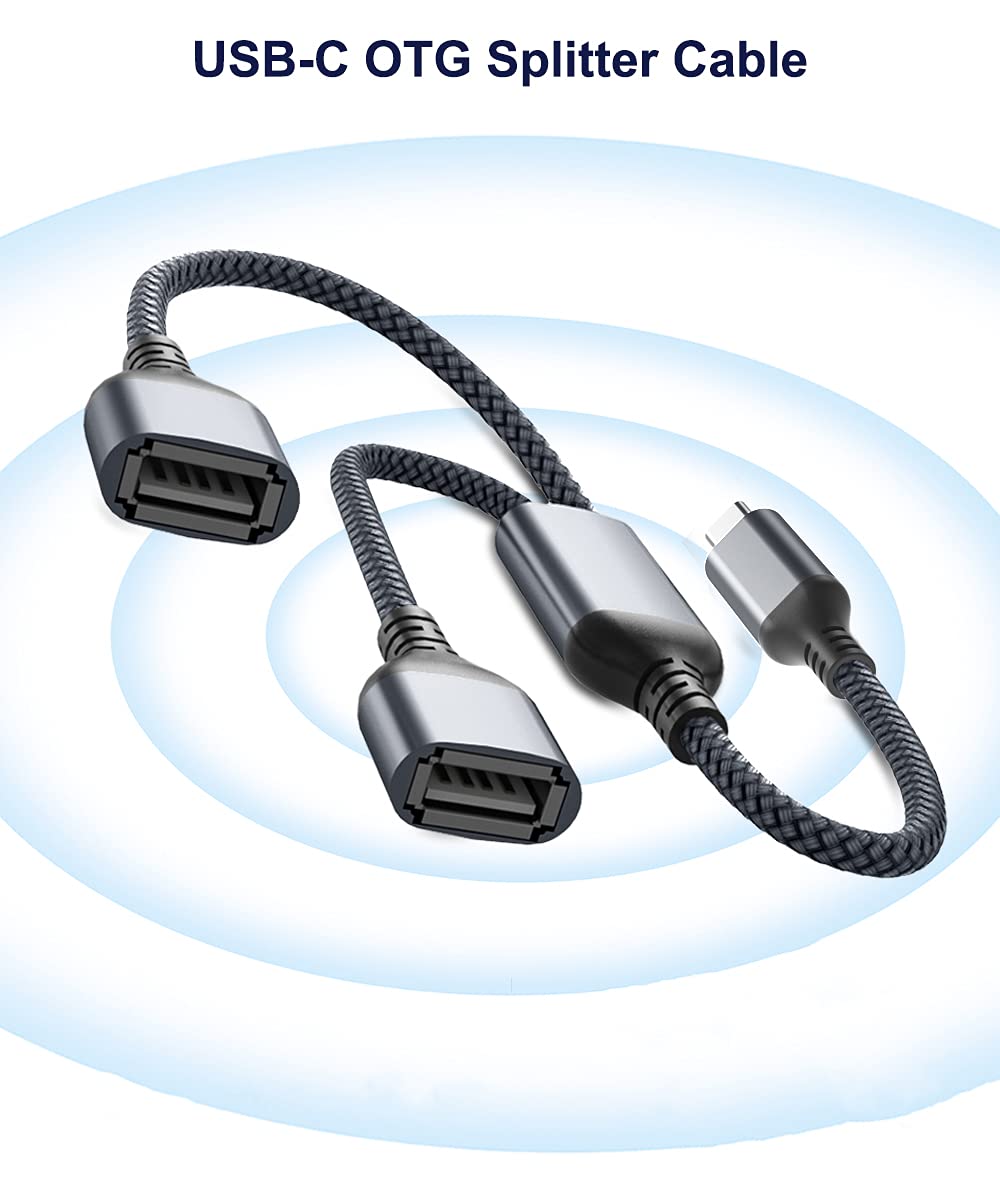 Cable divisor USB-C OTG Y de 3.3 ft, adaptador tipo C a USB 2.0 dual, C macho a doble hembra convertidor dividido 2 en 1 cable para MacBook, iPad 10