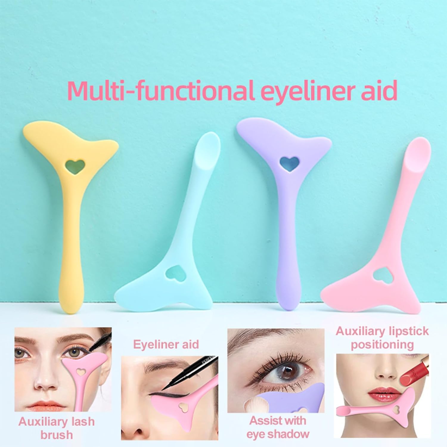2 plantillas de delineador de ojos, punta alada de silicona 5 en 1 para cejas, pestañas, línea de labios, protector de rímel y almohadillas