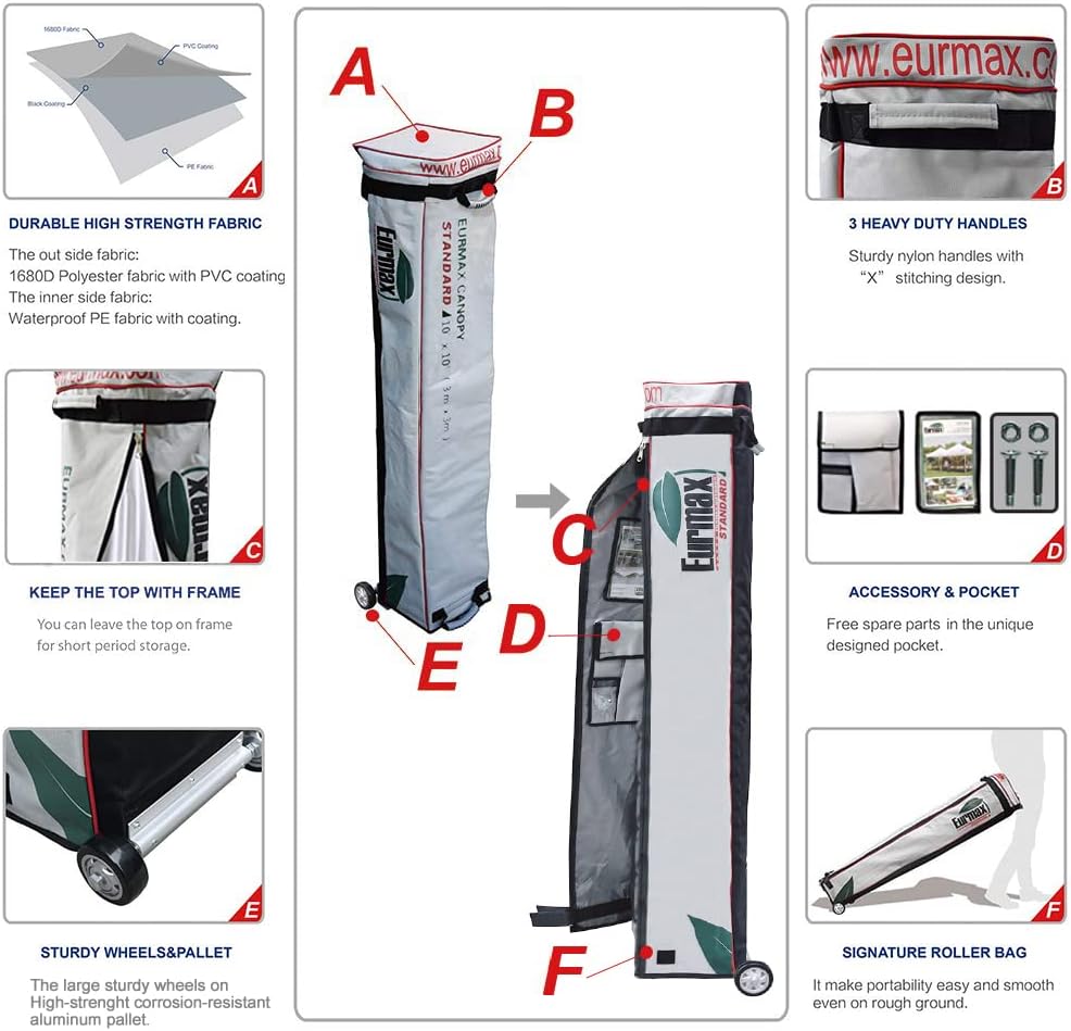 Toldo Eurmax comercial de 3 m x 3 m, carpa para armar, toldos para fiestas en exteriores con 4 paredes laterales desmontables, con cierres, y bolsa