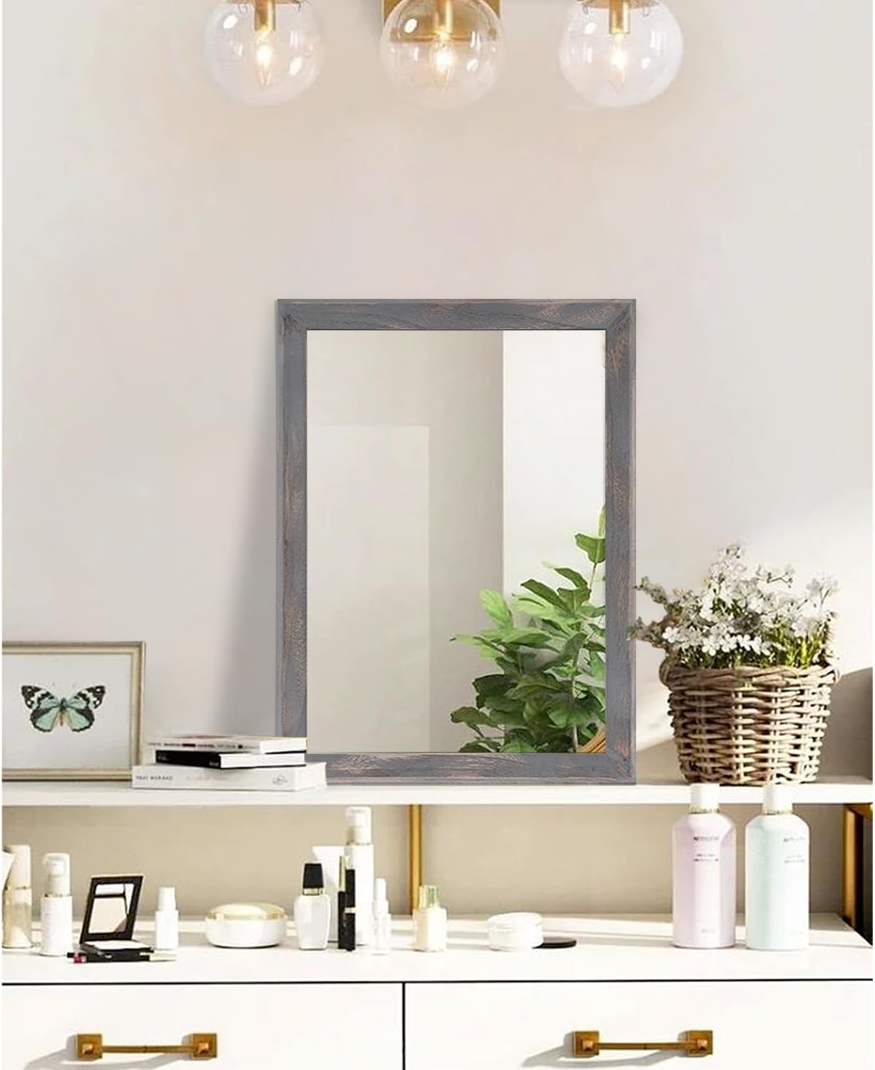 AAZZKANG Espejo de madera rectangular rústico para decoración de pared para dormitorio, baño, sala de estar, entrada, decoración del hogar