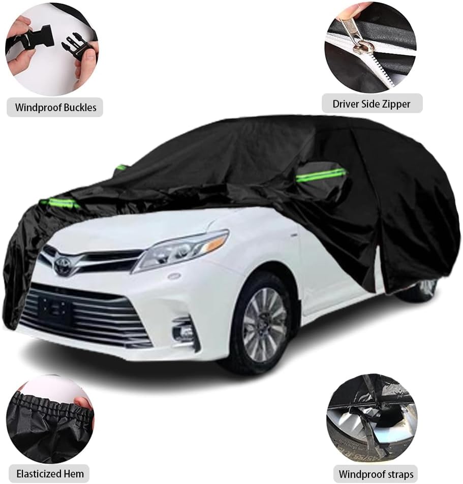 Fundas impermeables para automóvil compatibles con Toyota Sienna 2003-2023, funda de automóvil para todo tipo de clima, con puerta con cremallera