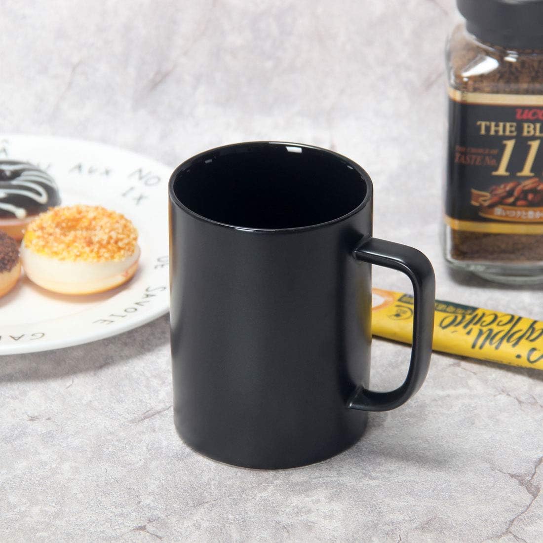 M052 – Taza de café con textura mate de 14 onzas, taza de cerámica novedosa para café con leche y capuchino, cacao caliente, color negro