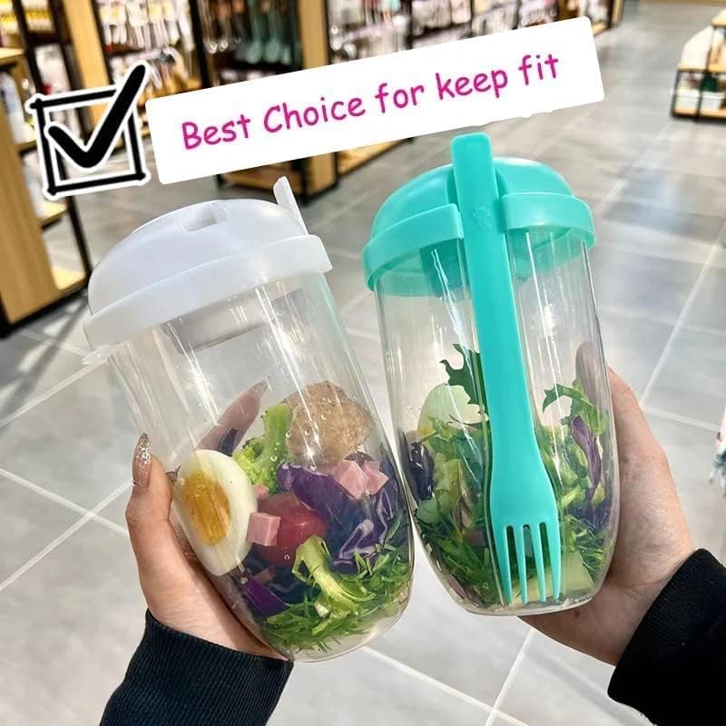 Fresh Salad to Go – Juego de recipientes para ensalada con tenedor y soporte para aderezo de ensalada, recipiente de ensalada saludable, desayuno de