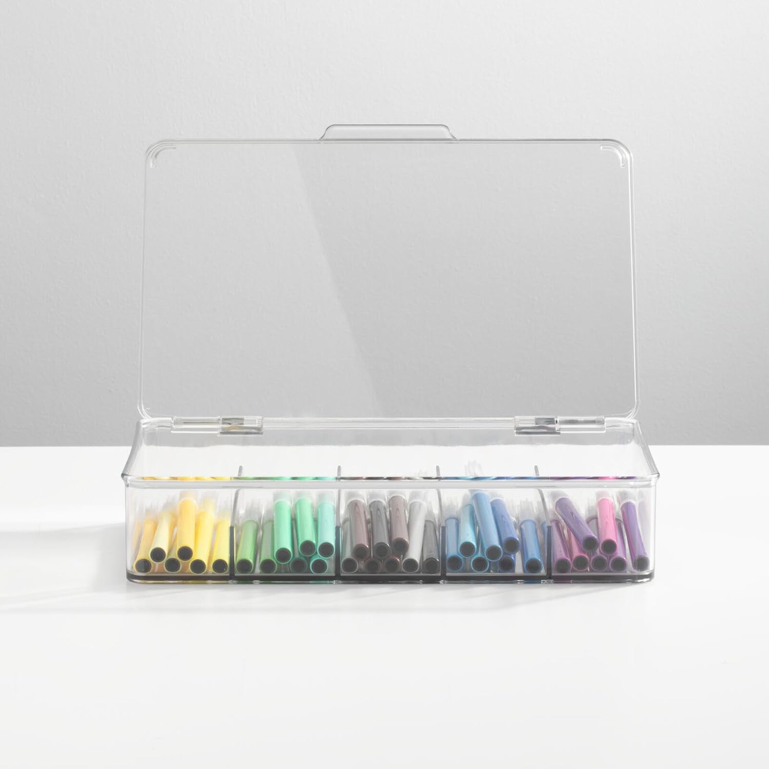 mDesign Organizador de plástico dividido para juguetes con tapa de bisagra para armario, armario, gabinete, 5 secciones, capacidad para bloques de