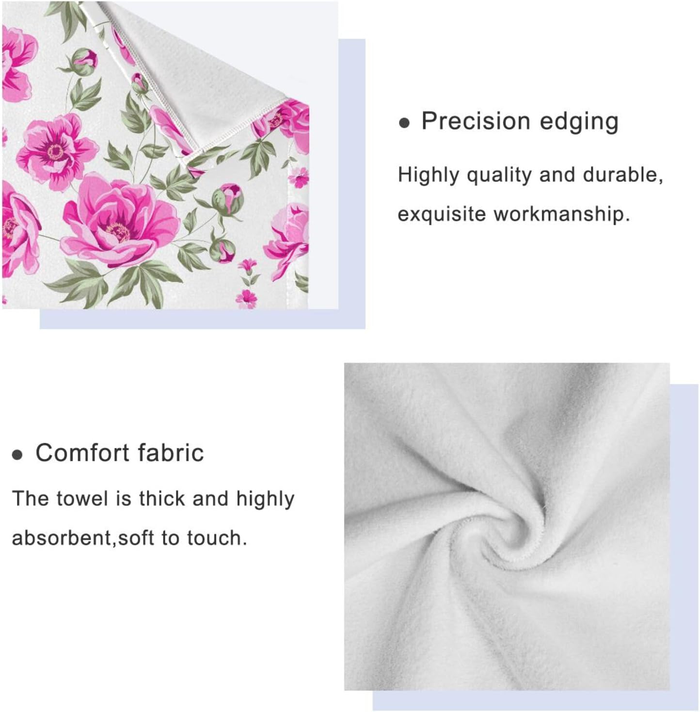 Elegante juego de 3 toallas de baño de peonía rosa, súper suaves, 1 toalla de mano, 1 paño de lavado, 1 toalla de baño, toallas decorativas para