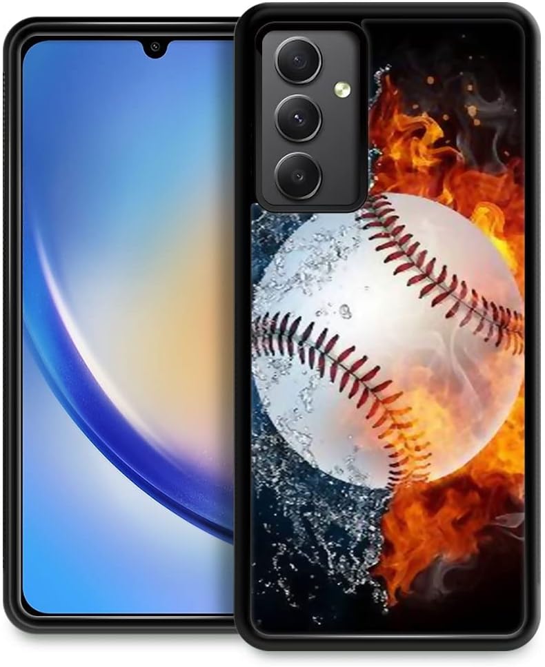 DJSOK Funda compatible con Samsung Galaxy A54 5G, diseño de patrón de lujo de béisbol en llamas para hombres, niños y niñas, de doble capa, a prueba