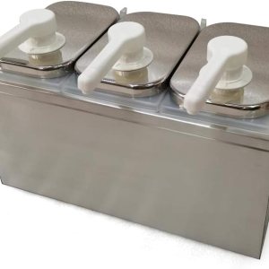 Dispensador de salsa de tres cabezales, estación de bomba de condimentos de acero inoxidable con gran capacidad, dispensador de bomba de condimentos Dispensador de salsa de tres cabezales, estación de bomba de condimentos de acero inoxidable con gran capacidad, dispensador de bomba de condimentos