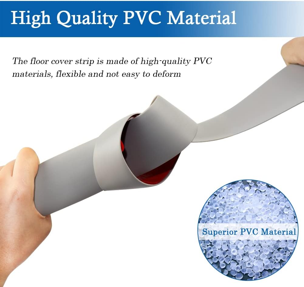 Tira de transición de suelo, tiras autoadhesivas para suelos laminados, tira divisora plana de vinilo de 3 pulgadas de ancho (3.0 in, 3.3 pies, gris)