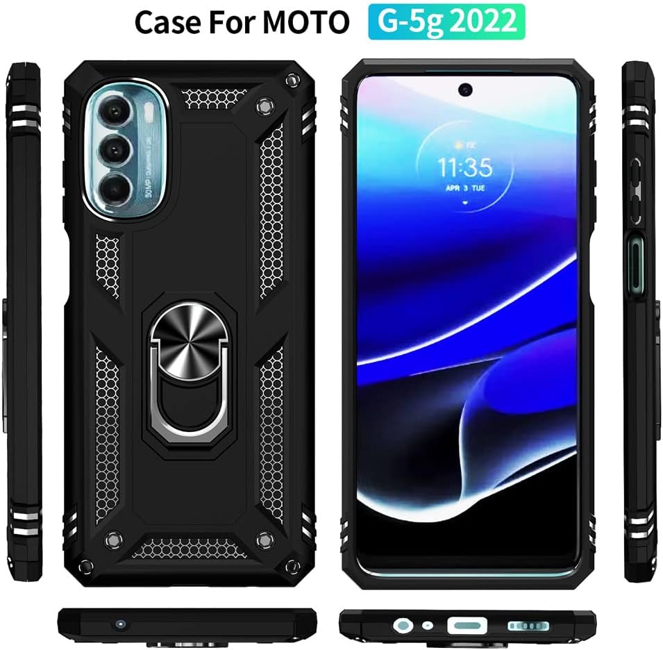 Androgate Funda compatible con Motorola Moto G 5G con protector de pantalla HD, soporte de anillo de grado militar, soporte para automóvil de 16