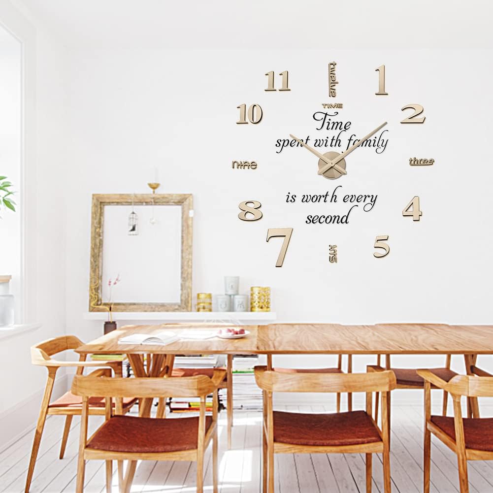 Reloj de pared grande 3D sin marco, con adhesivo de superficie de espejo, creativo y minimalista, sin marco, fácil de pegar, para el hogar, sala de