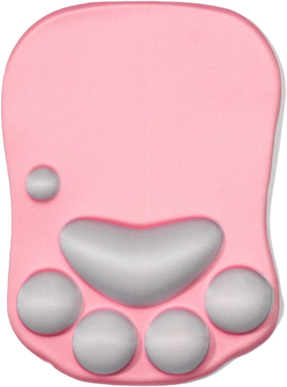 Alfombrilla de mouse con diseño de pata de gato con cojín de apoyo para la muñeca, reposamuñecas de silicona suave, alfombrilla ergonómica para