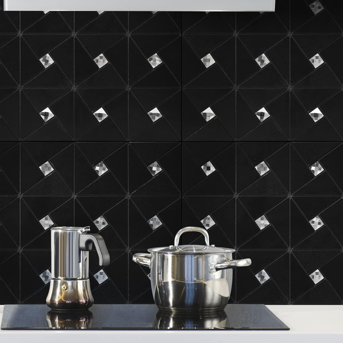 Art3d Azulejos de mosaico de metal para decoración de pared de cocina, adhesivos en azulejos compuestos de aluminio, molino de viento negro, 1 hoja