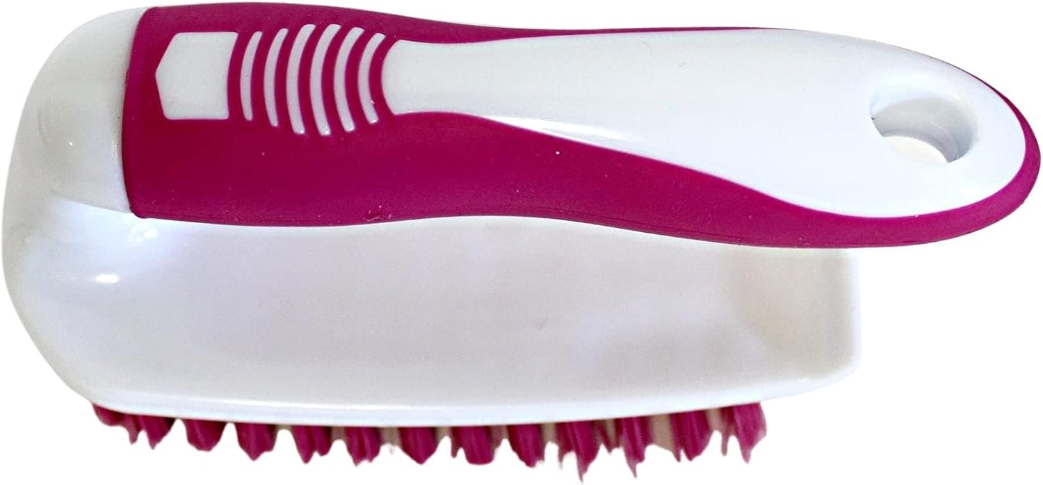 Dependable Industries Inc. Essentials Cepillo de limpieza cómodo con agarre de goma y cerdas rígidas flexibles resistentes para baño, ducha,