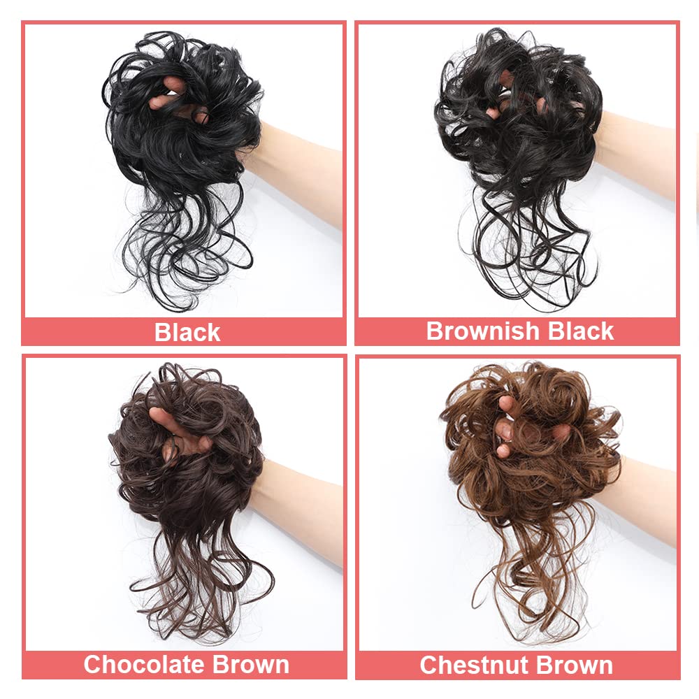 KETHBE Moño desordenado, extensión de moño despeinado, extensión de moños, banda elástica para el cabello, moño rizado para mujeres (marrón castaño)