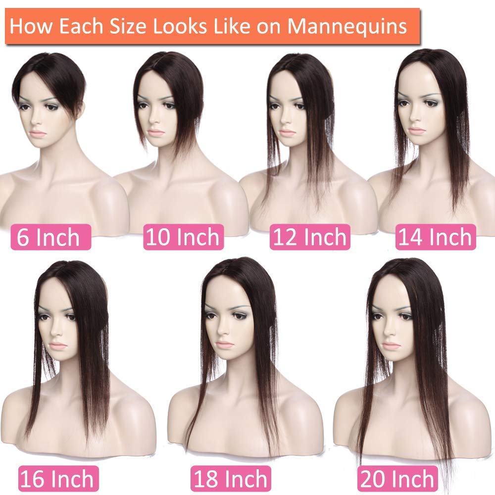 Hairro Extensiones de cabello humano con pinzas para mujer, 4 x 4.7 pulgadas, base de seda de 130 % de densidad, para pérdida de cabello, cabello