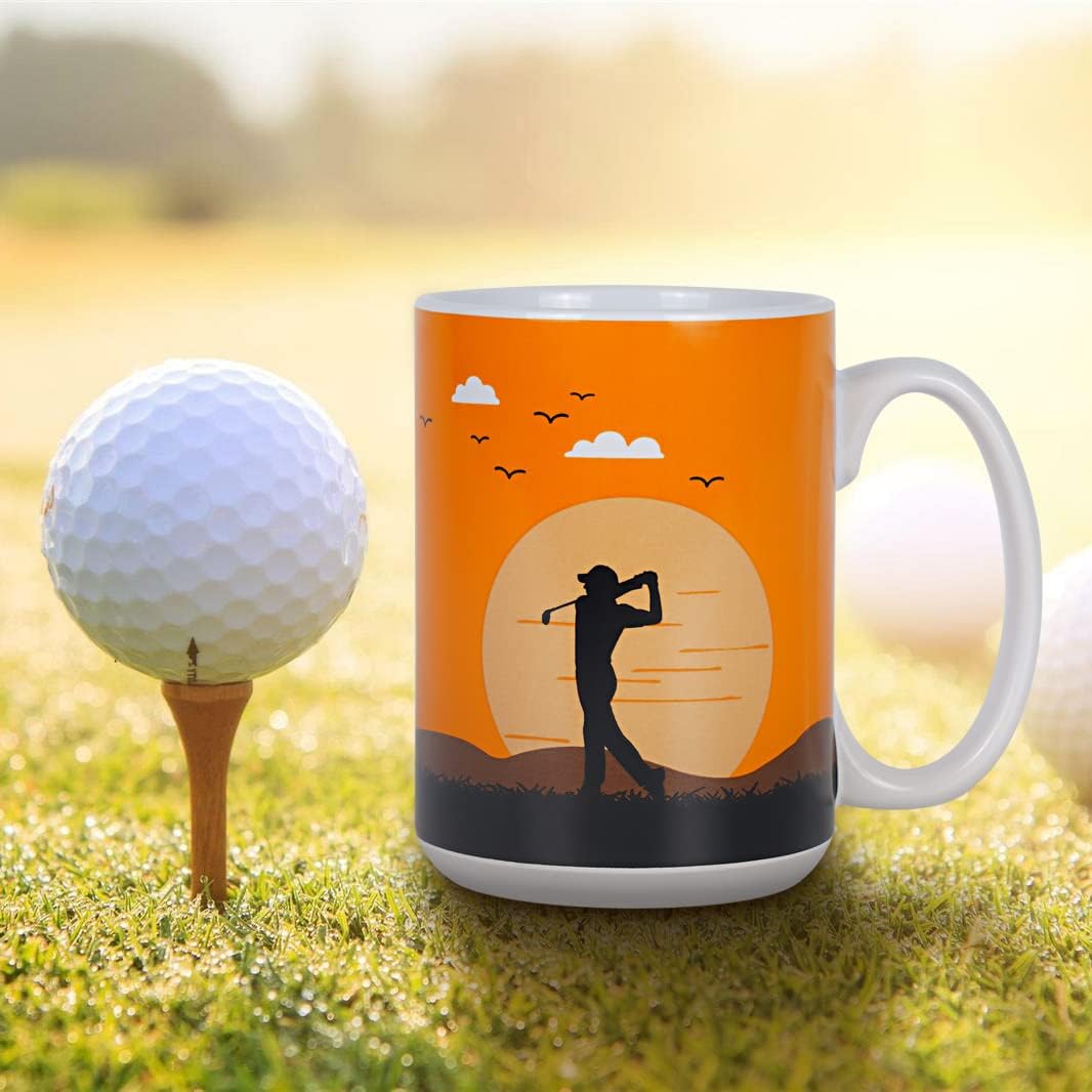 Taza de golf de cerámica, la mejor taza de café de golf divertida para oficina y hogar, taza de té grande para hombres y mujeres, 15 onzas, naranja