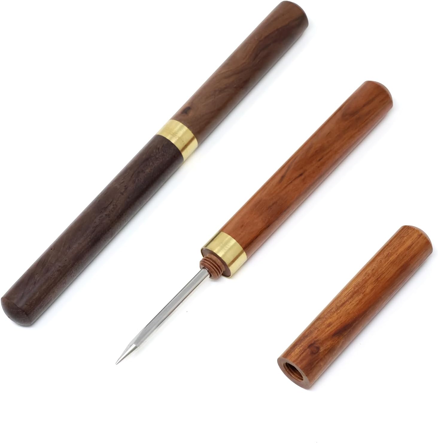 Honbay 2 agujas de cuchillo de té de acero inoxidable con mango de madera, herramientas portátiles para picahielo de cocina, cono de hielo para el