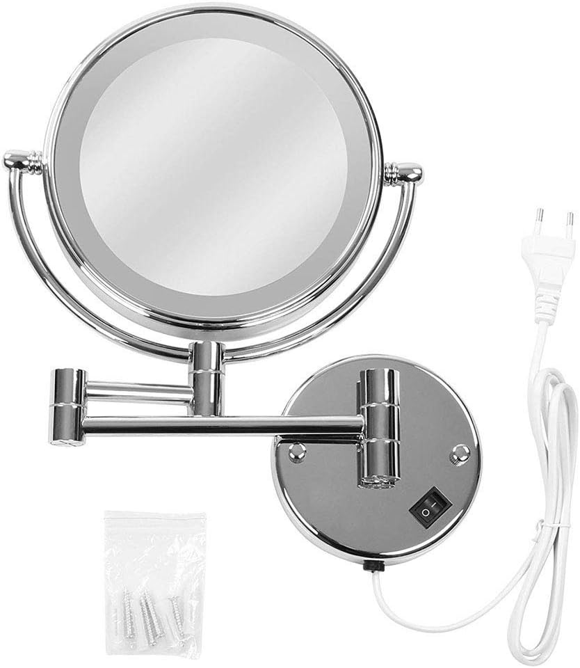 Espejo de maquillaje con iluminación LED de 10 aumentos, espejo de maquillaje de doble cara giratorio de 360, espejo de tocador LED para baño,