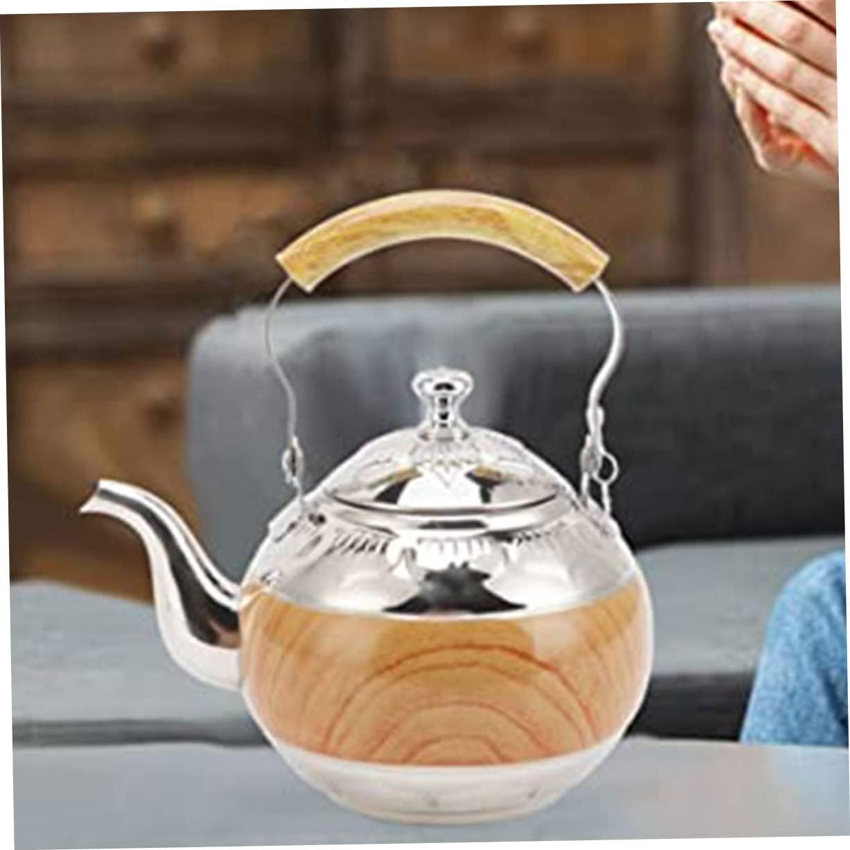 GANAZONO Tetera de acero inoxidable Tetera portátil de agua caliente Hervidor portátil Hervidor de té de acero inoxidable Hervidor de gas Hervidor