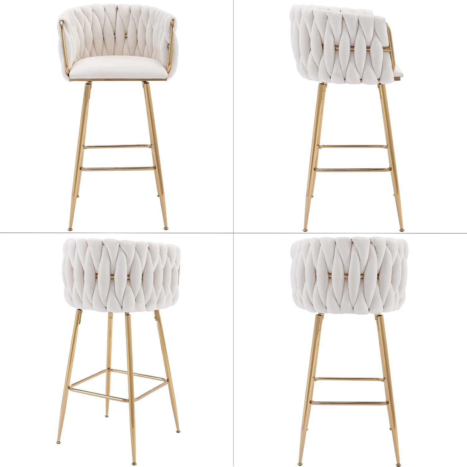 LukeAlon Juego de 2 taburetes modernos de terciopelo para mostrador, giratorios de 360 de 26 pulgadas de altura de asiento bajos con patas doradas,