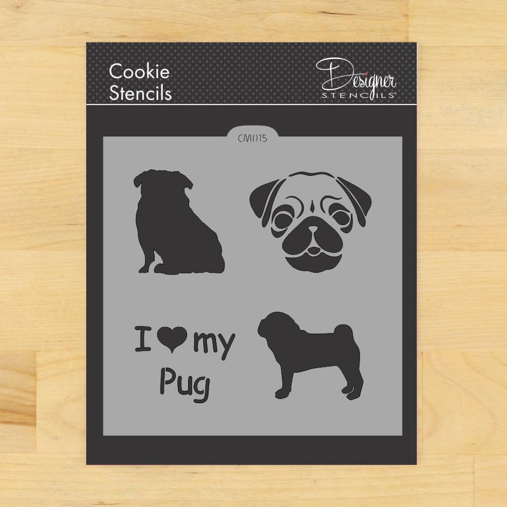 Plantilla de galletas y manualidades I Love My Pug de Designer Stencils