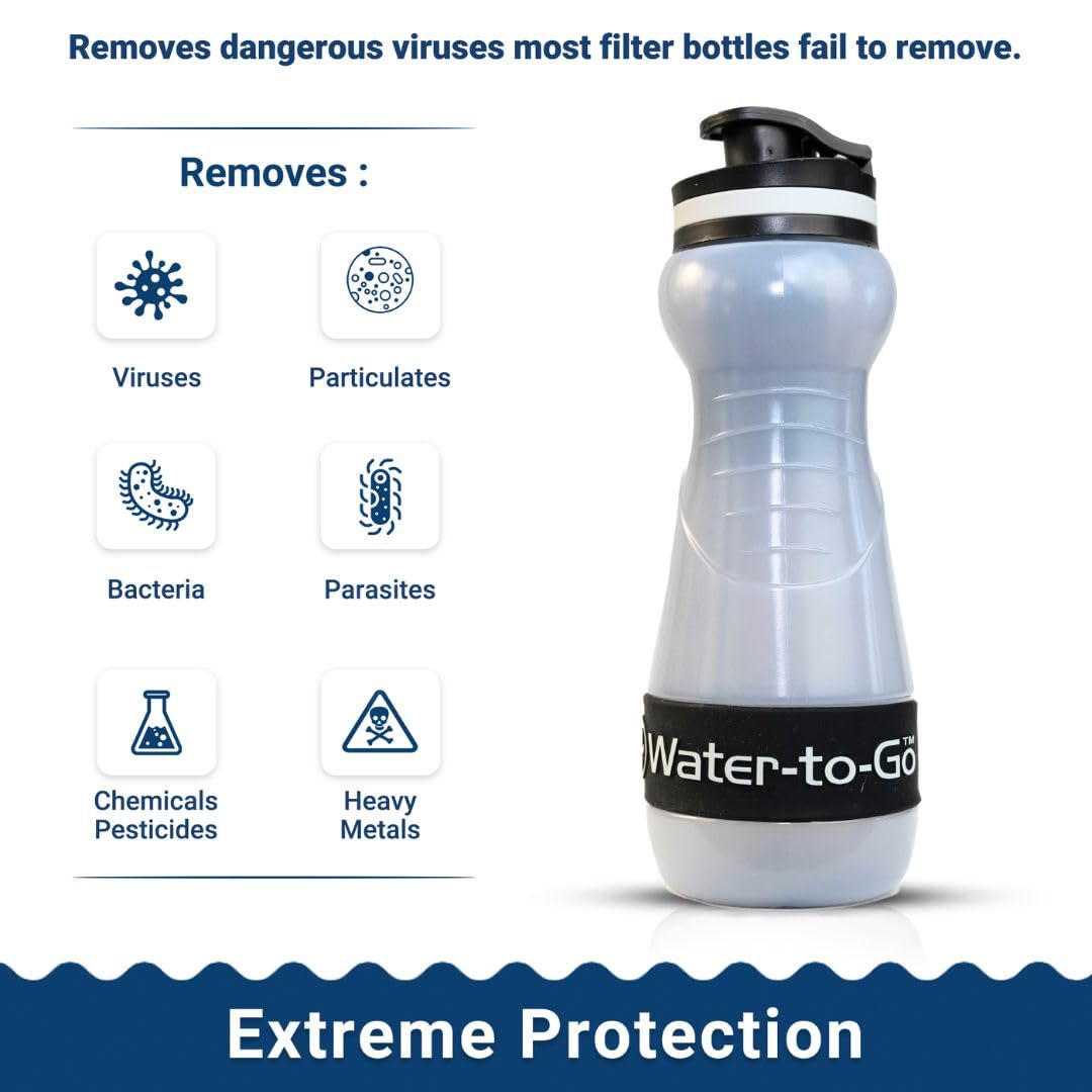 Botella de filtro de agua (18.5 oz55cl) perfecta para senderismo, camping, viajes y supervivencia, bioplástico ecológico, incluye filtro purificador