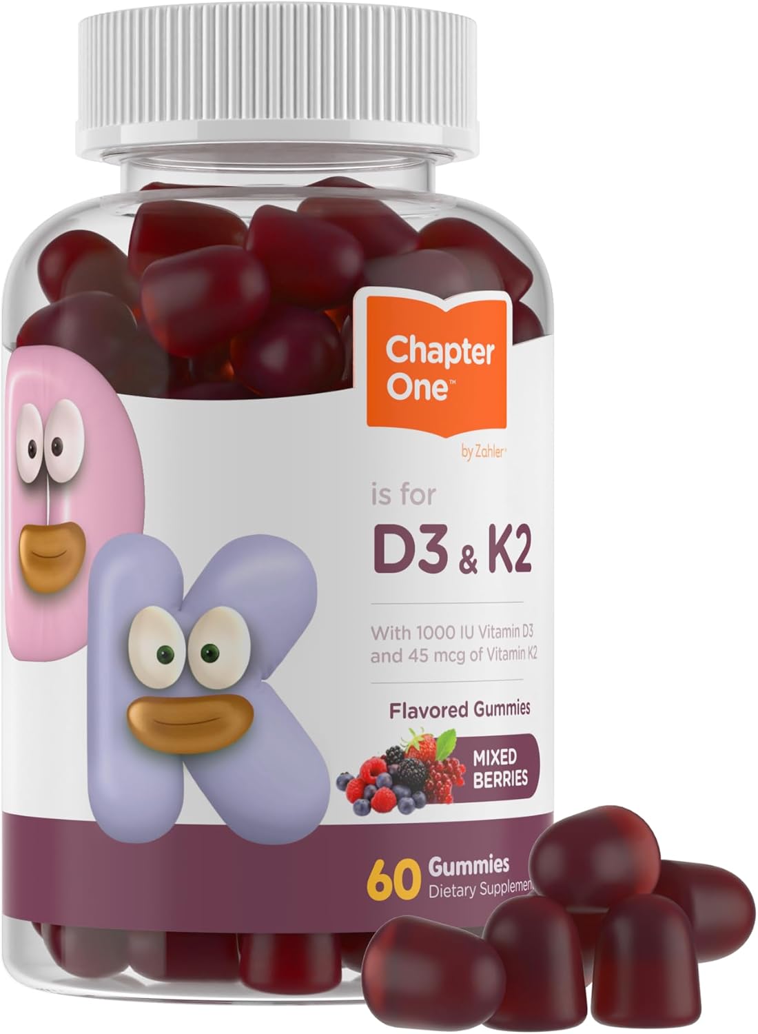 Zahler Chapter One – Gomitas de vitamina D3 K2, contienen 1000 UI de vitamina D3 y 45 MCG de suplemento de gomitas de vitamina K2, D3 y K2, Kosher,