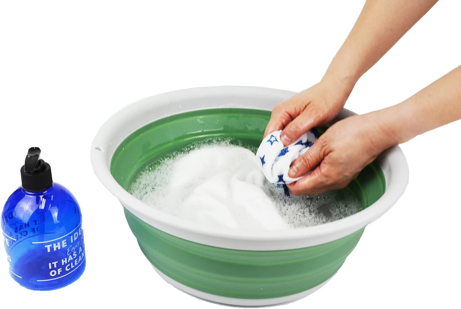 SAMMART Tina plegable de 7.5 L (1.98 galones) – Tina plegable – Lavabo portátil – Tina de plástico que ahorra espacio (gris claroverde mar oscuro