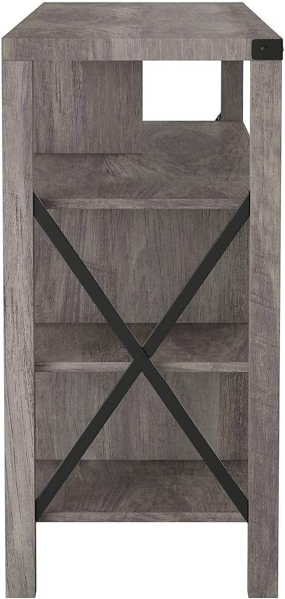 Flash Furniture Wyatt – Mueble de TV alto y moderno de 60 pulgadas, gabinete de consola gris costero, estante central ajustable, estantes fijos para