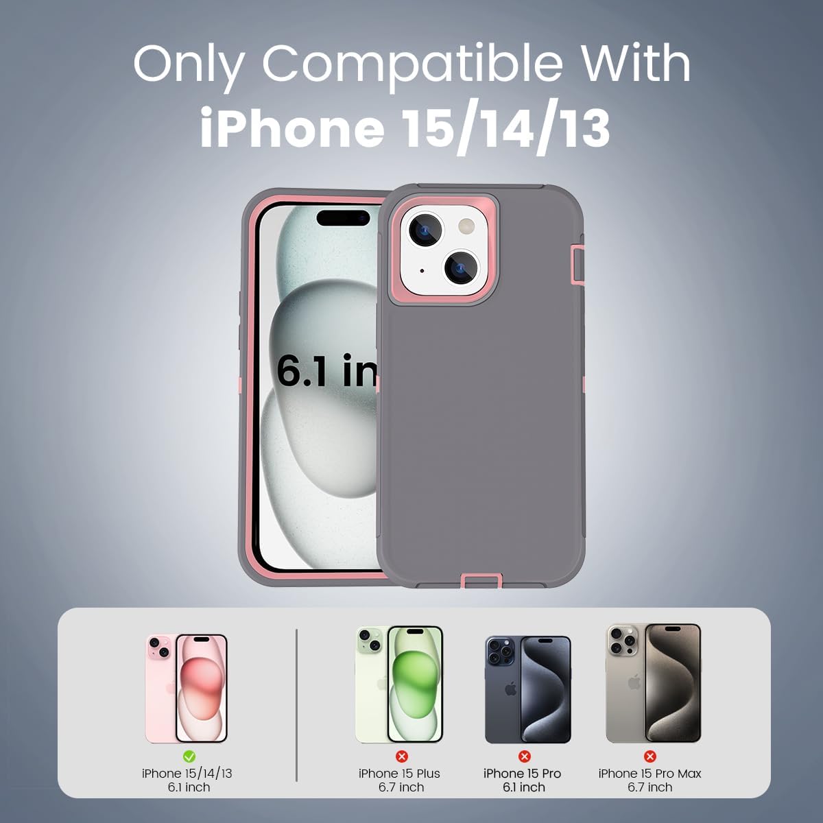 CAFEWICH Funda compatible con iPhone 15 de 6.1 pulgadas, funda para teléfono 14, resistente defensor de 3 capas, resistente a prueba de golpes,