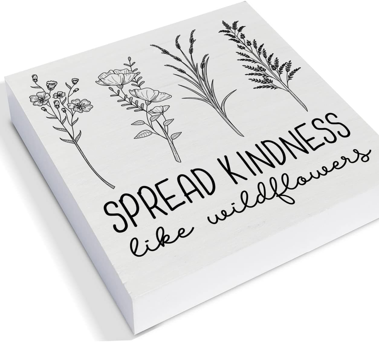 Cartel de madera Spread Kindness Like Wildflowers, caja de madera con flores de granja, letrero de bloques de escritorio, letreros rústicos para