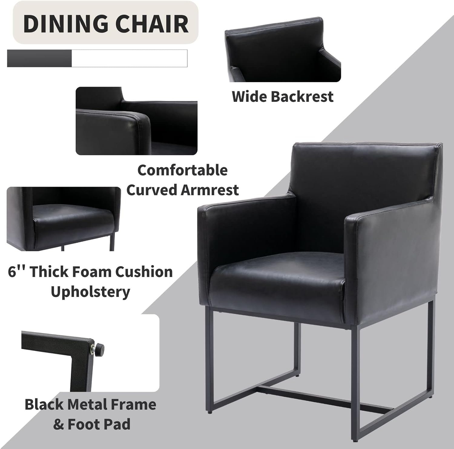 Juego de 2 sillas de comedor tapizadas modernas de mediados de siglo con brazos, sillas decorativas de piel sintética con marco de metal con acabado