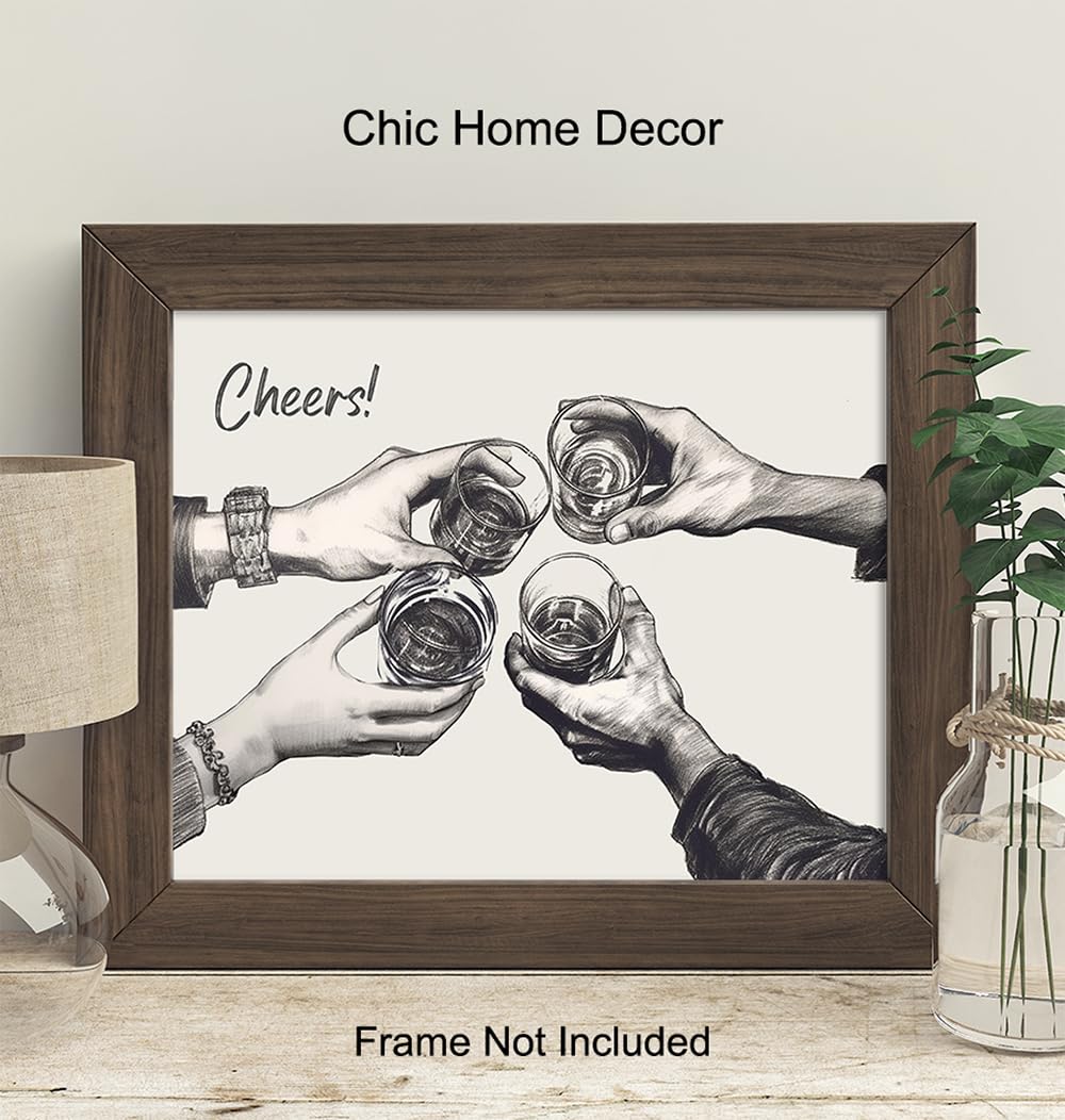Bar Decor – Cocktail Party Decorations – Kitchen Wall Art – Posters for Men – Man cave Wall Decor – Cafe Wall Art & Decor – Cheers Sign – Dining