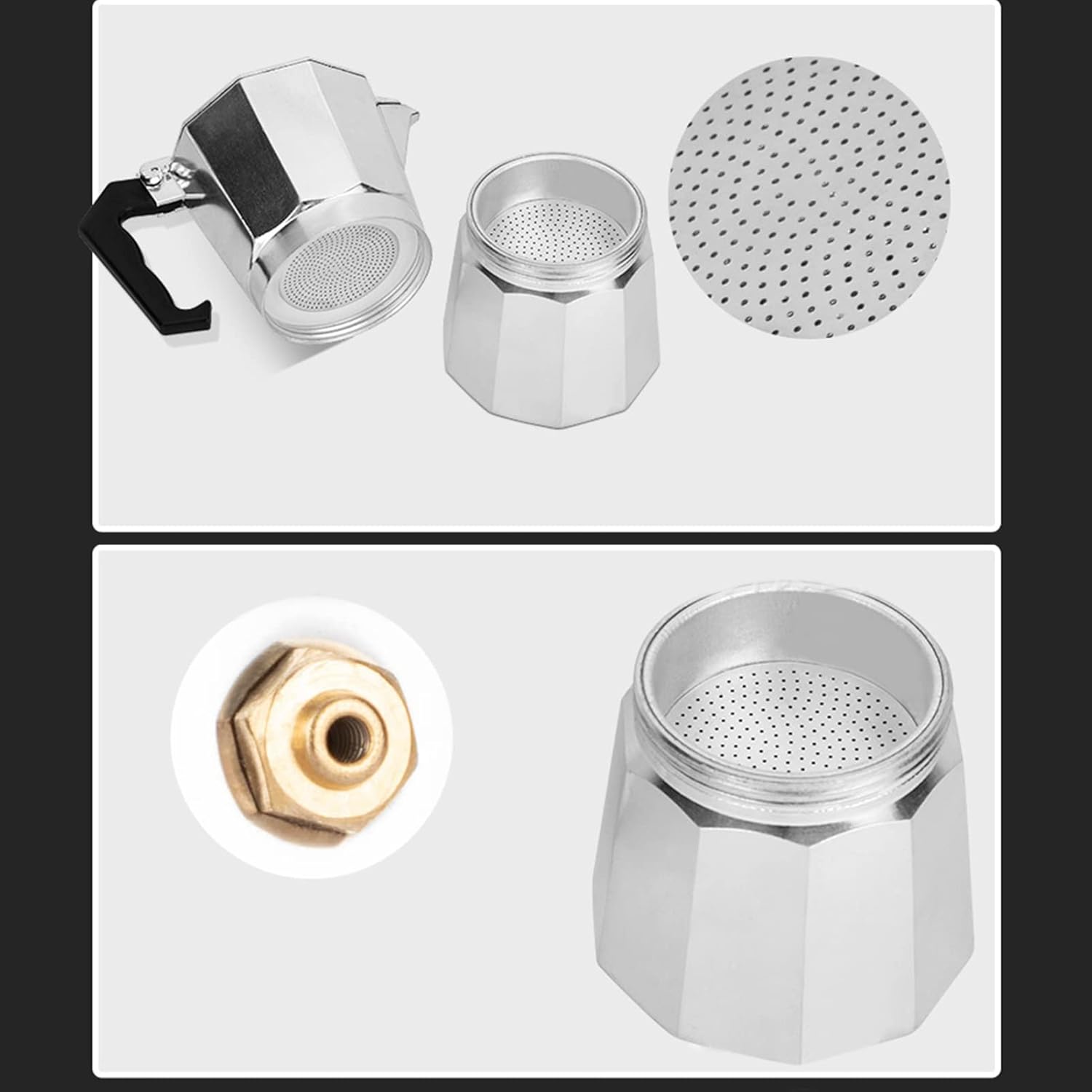 Cafetera italiana, no se deforma, fina mano de obra moka, olla moderna de aleación de aluminio con filtro de metal para cocina (2 tazas de 3.5 onzas