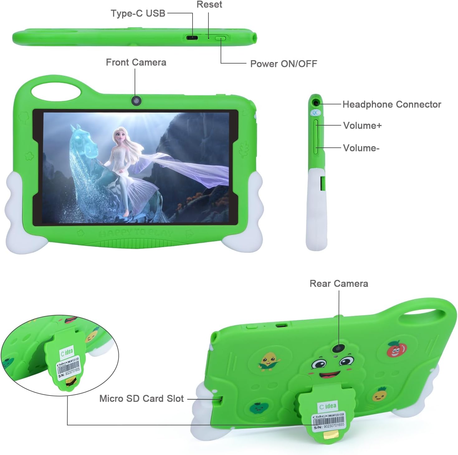 C idea Tablet Android 13 para niños, tabletas de 7 pulgadas para niños de 2 a 5 años, 2 GB+32 GB de almacenamiento, memoria expandible de 64 GB,