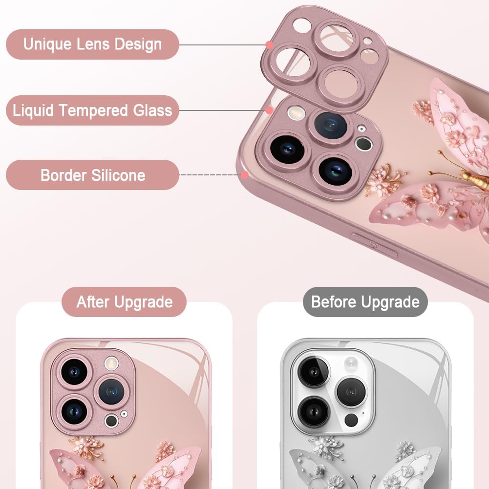 AIGOMARA Funda para iPhone 14 Pro Max de 6.7 pulgadas, bonita mariposa chapada en purpurina con protección de la cámara, a prueba de golpes,