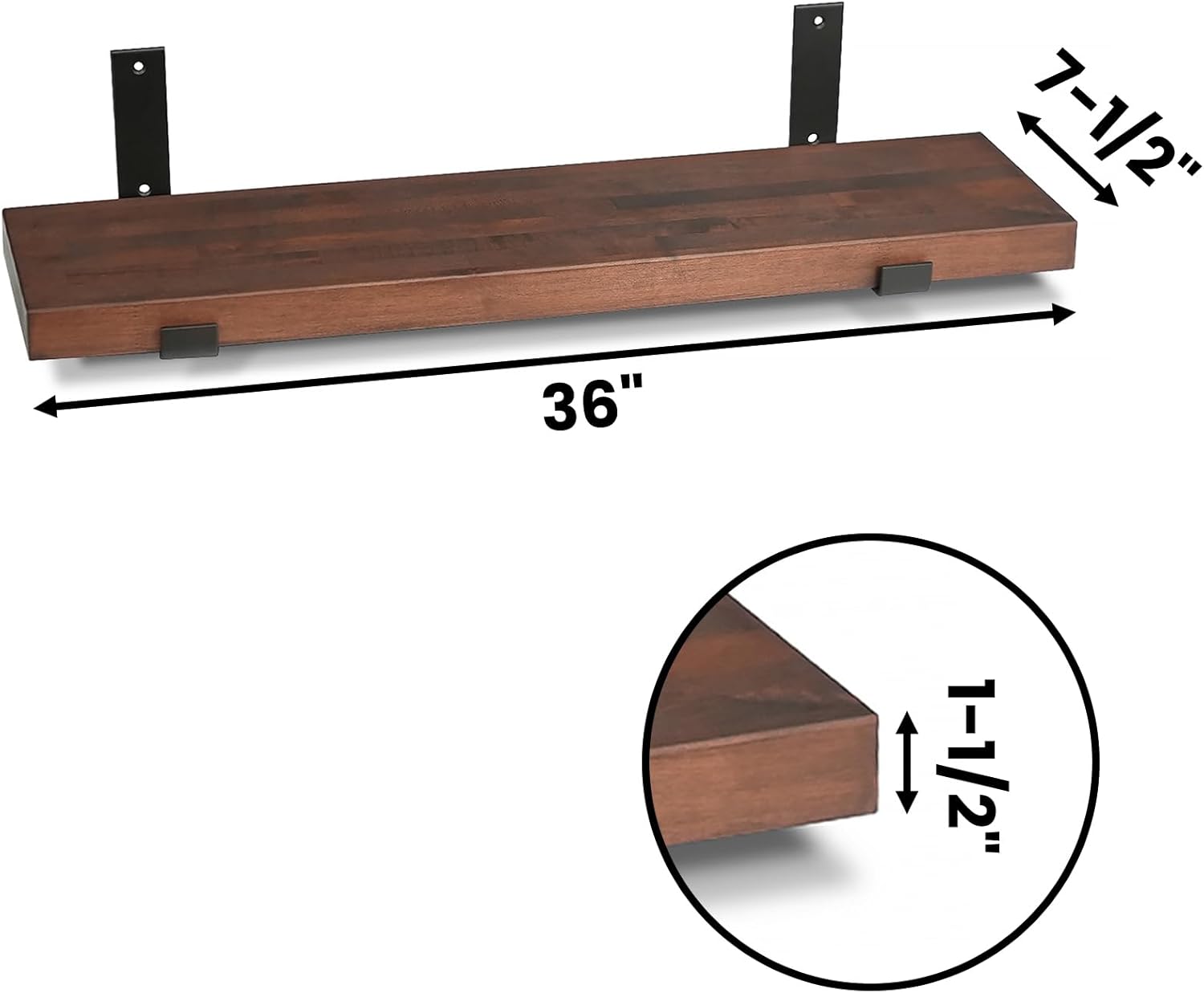 CONSDAN Estantes flotantes, madera cultivada en Estados Unidos, estantes de pared para dormitorio, baño, sala de estar, cocina, 36 x 7.5 x 1.5