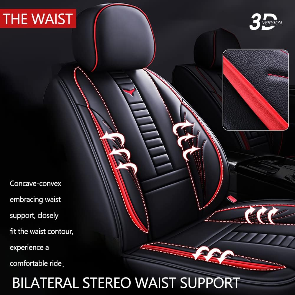 Fundas de asiento delantero para Chevy Aveo 2004-2011, protección de banco frontal 3D compatible con bolsa de aire lateral, línea negra y roja
