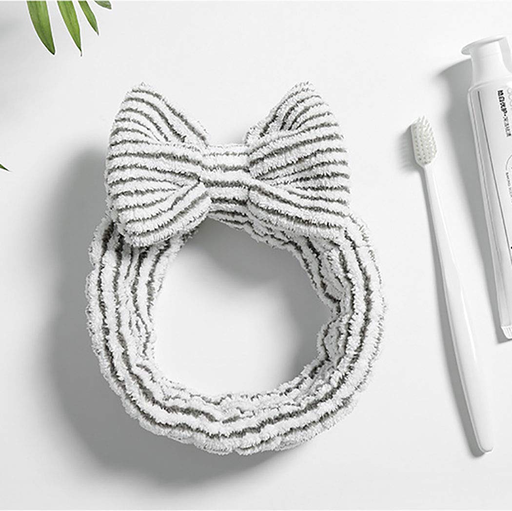 Aceorna Bandas para el pelo con lazo a rayas, diademas de spa, para maquillaje facial, bandas para el cabello de forro polar suave, diadema para