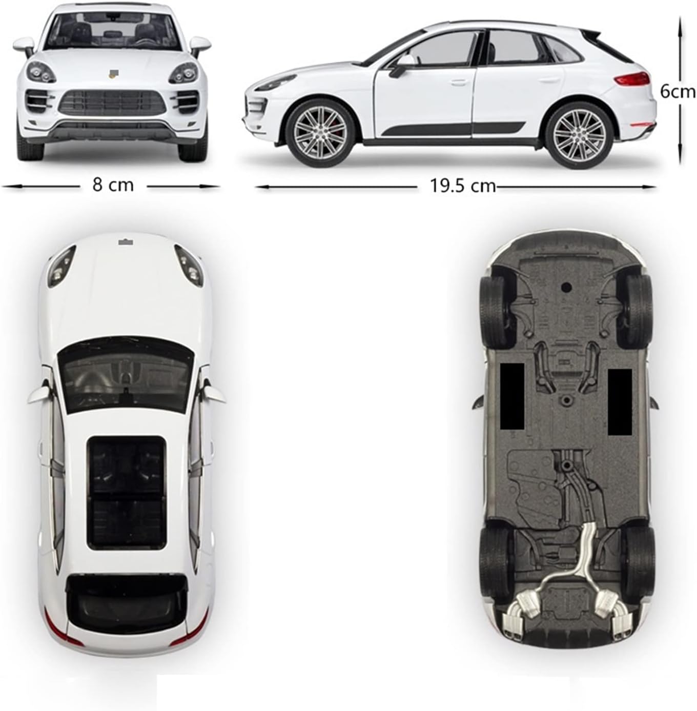 RRBY HYKYYDS – Coche de juguete de aleación de metal para Porsche Macan Turbo SUV para niños, regalo a escala 124 a escala 124 (color blanco)