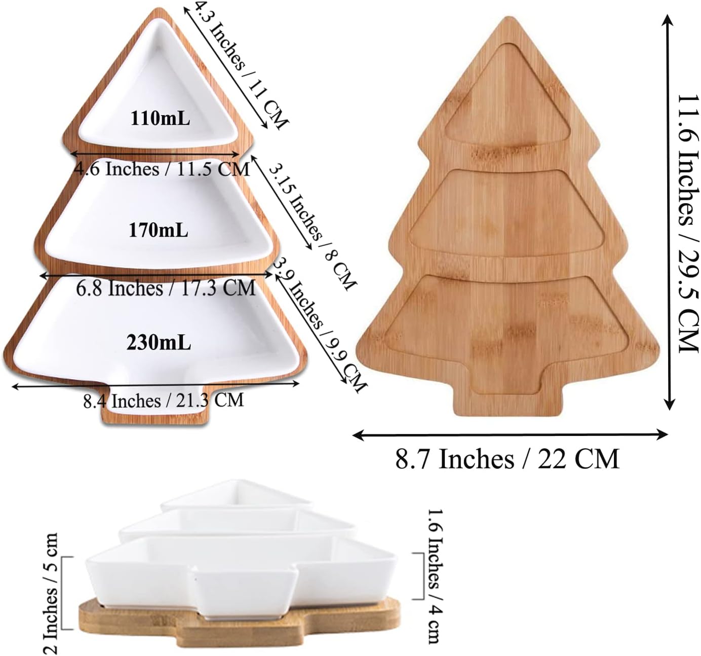Juego de bandejas grandes de aperitivos blancas de 11.6 pulgadas, platos de postre para árbol de Navidad, plato de aperitivos, 3 platos de porcelana