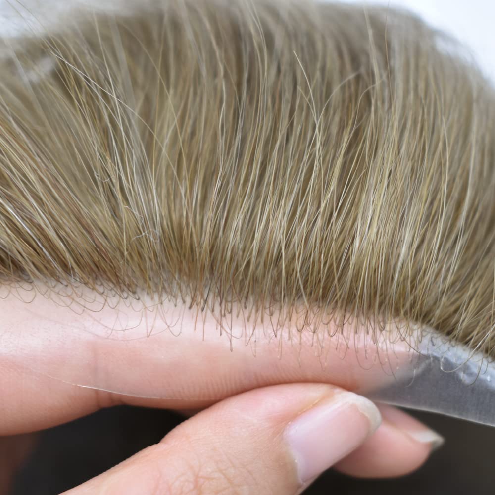 Extensiones de pelo humano Toupee para hombre, sistema de reemplazo de pelo sintético ultra fino para hombres, línea capilar natural en V para