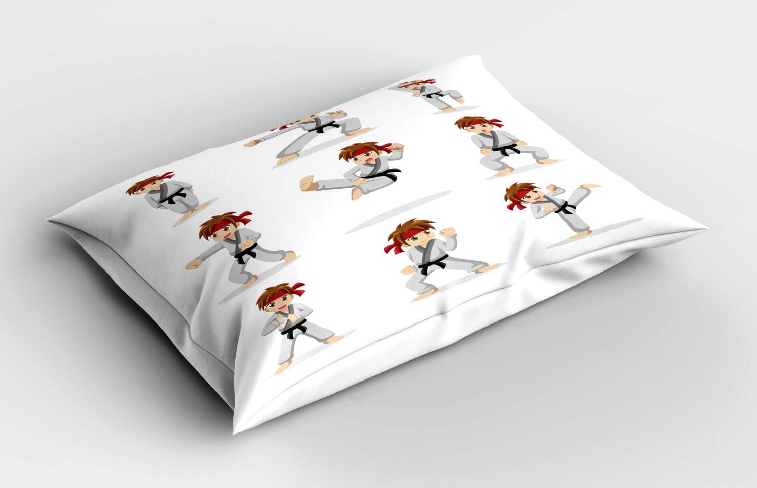 Ambesonne Funda de almohada de karate, artista de artes marciales con dibujos animados en varias posturas de lucha, funda de almohada decorativa