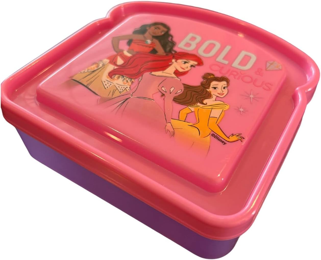 Generic Princess Ariel Belle and Moana – Caja de sándwiches compacta para almacenar alimentos, sin BPA, reutilizable, ideal para el regreso a la