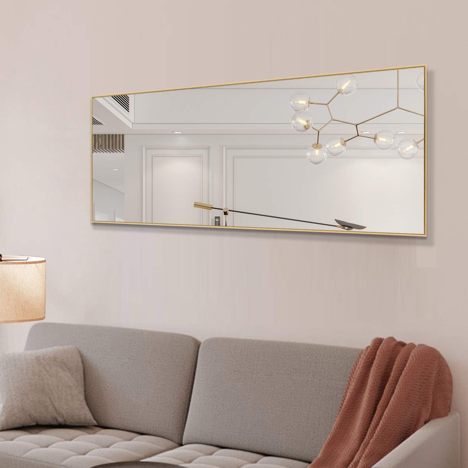 ZHOWI – Espejo de tamaño de cuerpo completo, con marco de metal, para montar, reclinar o colgar en la pared del dormitorio, la sala de estar o el