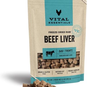 Vital Essentials Golosinas crudas liofilizadas para perros de un solo ingrediente, hígado de res, 2.1 onzas Vital Essentials Golosinas crudas liofilizadas para perros de un solo ingrediente, hígado de res, 2.1 onzas