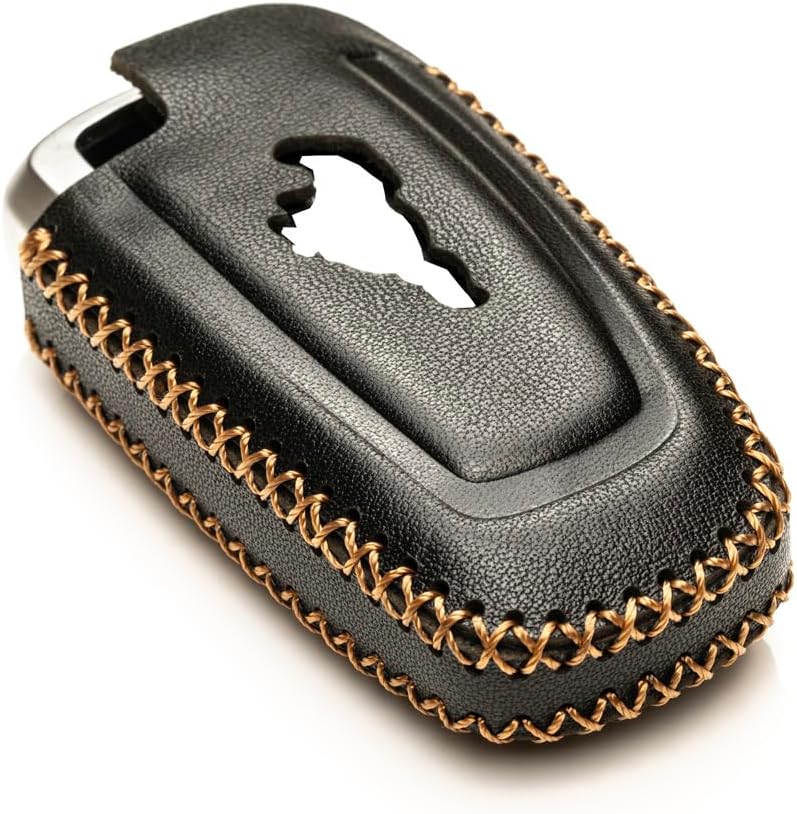 Vitodeco Funda de cuero genuino para llavero inteligente compatible con Ford Mustang 2018-2025, Ford Mustang Mach-E 2021-2025 (5 botones, negro)